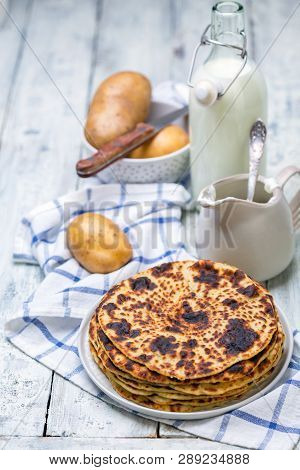 Traditional Homemade Norwegian Potato Pancakes.