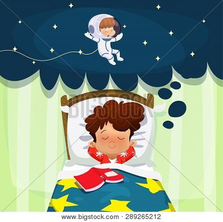 Young Science Learner Kid. Boy Dreaming About Future Profession. Cartoon Vector Illustration