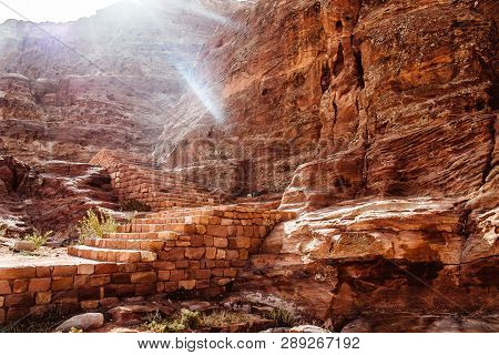 Ruins Of Petra, The Capital Of The Kingdom Of The Nabateans In Ancient Times. Unesco World Heritage