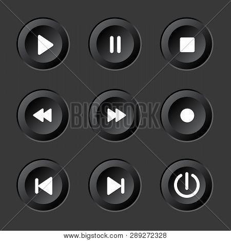 Player Navigation Buttons Set. Black Sensory Control Panel.