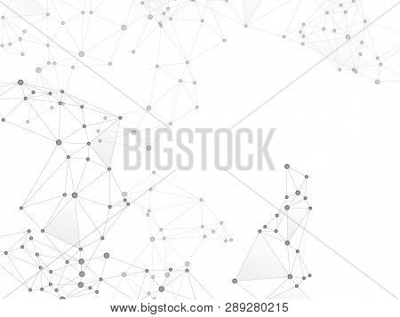 Gometric Plexus Structure Cybernetic Concept. Network Nodes Greyscale Plexus Background. Net Grid Of