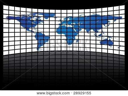 Mappa del mondo blu su tft e riflessione