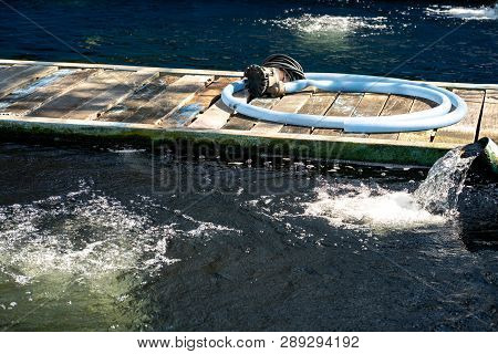 Water Flow Treatment System From The Water Pump Pipe.motion Of Water Gushing Out Of The Pipe From Ko