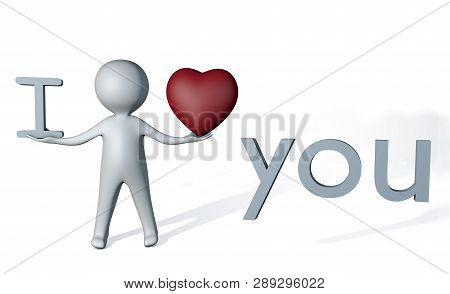 3D Illustration Post Card Of Man Holding I Love You Symbol