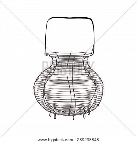 Wicker Basket With Handle Vintage, Empty Wicker For Food And Picnic. Vector Illustration In Flat Sty