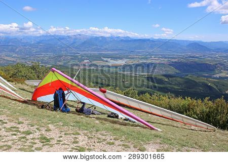 Hang Gliders On The Chabre Mountain, France