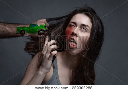 The Concept Of Accident And Insurance Cases . The Painted Car On The Fist Hits The Woman In The Jaw 