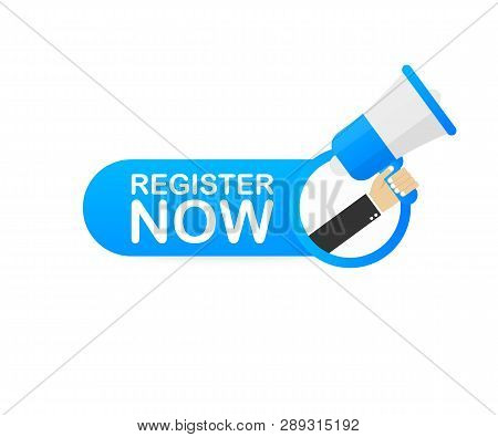 Register Now Sign. Trendy Web Interface Or App Button. Vector Stock Illustration.