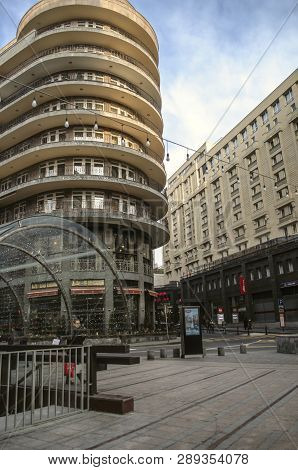 Yerevan, Armenia,january 02,2019:semicircular High-rise Building At The Corner Of Northern Avenue An