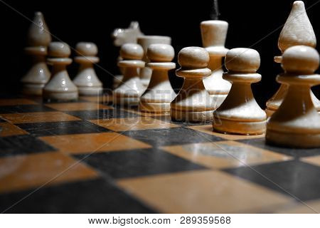 Chess Figures Macro Photo In The Dark