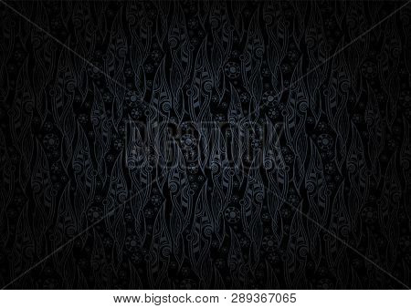 Vector Floral Background Of Stylized Leaves Pattern In Royal, Damascus Style. Floral, Organic Vintag