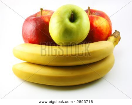 Manzanas, plátanos y naranja