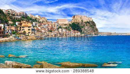 beautiful sea and places of Calabria - medieval Scilla town . south of Italy