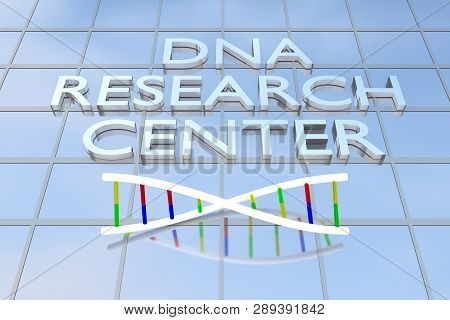3d Illustration Of A Building With The Script Dna Research Center Along With Double Helix Placed Bel