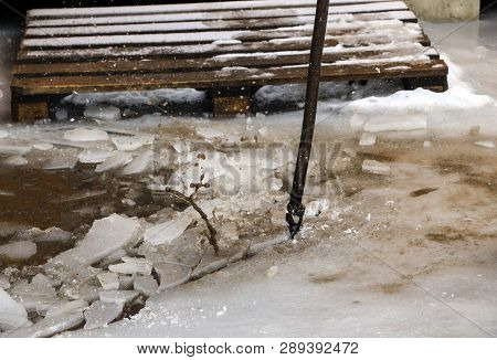 Iron Ice Pick Break Image Photo Free Trial Stock Iron Ice Pick Break To Drain Water In Spring During Thaw And Flood