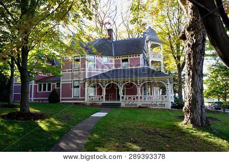 Bay View, Michigan / United States - October 17, 2017: An Elegant Victorian Summer Cottage, With A W