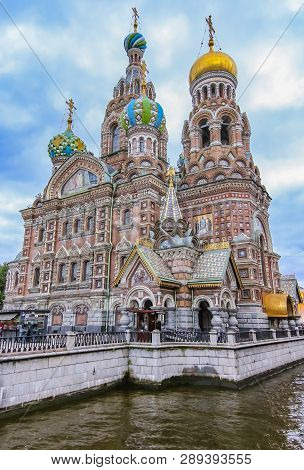 Saint Petersburg, Russia - October 4, 2015: Ornate Exterior And Colorful Domes Of The Church Of The 