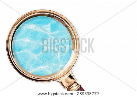 Texture Of Pool Water In The Magnifying Glass. Summer Concept