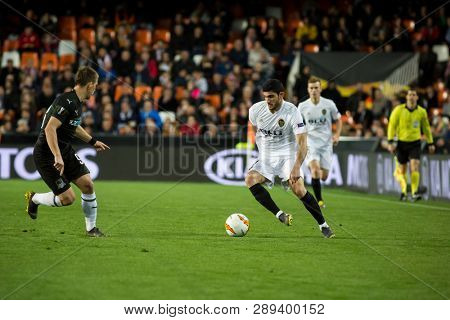 VALENCIA, SPAIN - MARCH 7: Guedes with ball during UEFA Europa League match between Valencia CF and FC Krasnodar at Mestalla Stadium on March 7, 2019 in Valencia, Spain