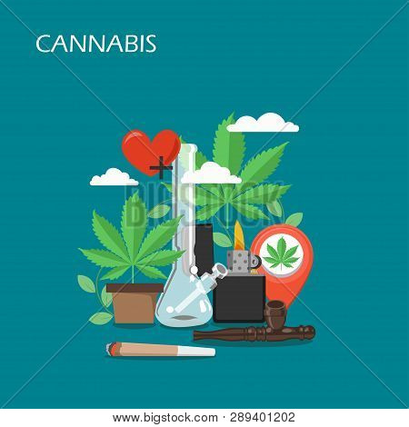 Cannabis Set Vector Flat Style Design Illustration