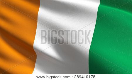 Cote Divoire Or Ivory Coast National Flag Blowing In The Wind Isolated. Official Patriotic Abstract 