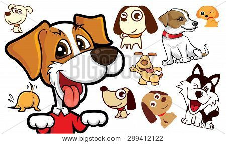 Set Of Cute Cartoon Dog Series- Vector Mascot Illustration