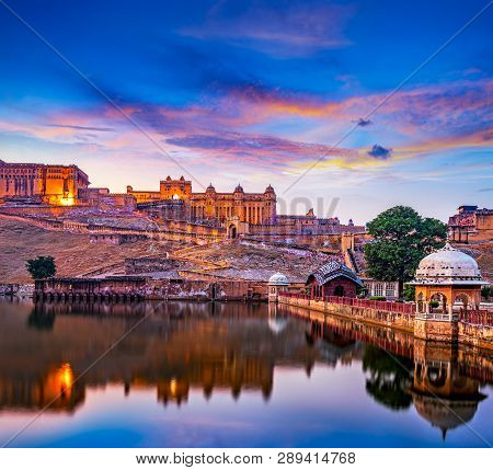 Amber Fort And Maota Lake, Jaipur, Rajasthan, India