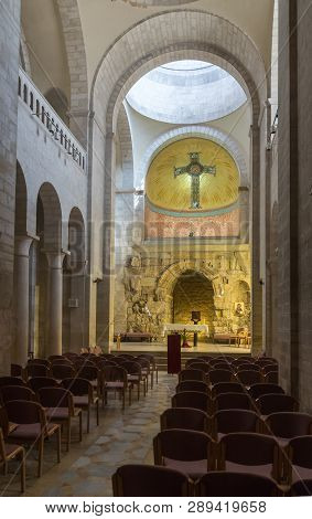 Jerusalem, Israel, March 09, 2019 : Prayer Hall In Church In Holy Place Of Sisters Notre Dame De Sio