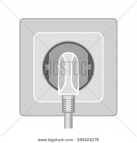 Cartoon Gray Plug In Electric Socket. Euro Standard F Type. Electricity Themed Vector Illustration F