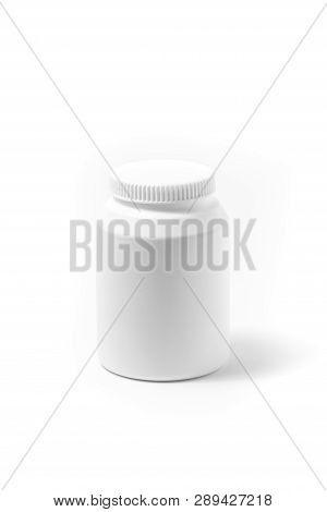 Medicine White Pill Bottle Isolated On A White