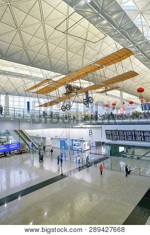 HONG KONG, CHINA - CIRCA JANUARY, 2019: interior shot of Hong Kong International Airport.