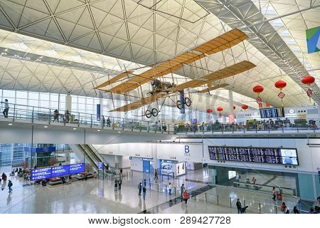 HONG KONG, CHINA - CIRCA JANUARY, 2019: interior shot of Hong Kong International Airport.