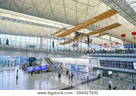 HONG KONG, CHINA - CIRCA JANUARY, 2019: interior shot of Hong Kong International Airport.