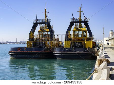 Two Tugs Boat Stands Ready To Help Ships In The Port Of Bari