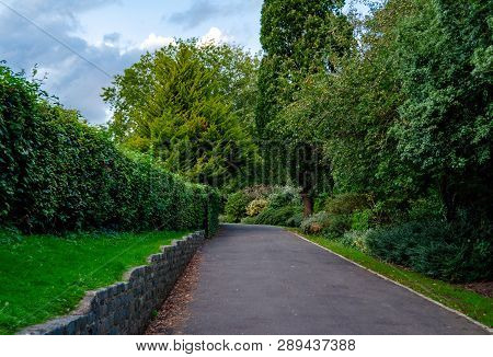 Pedestrian Road In The Park In The Afternoon, Barnet, London, England