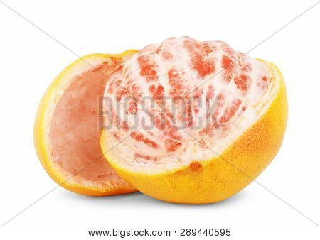 Grapefruit Citrus Fruit With Half Isolated On White With Clipping Path