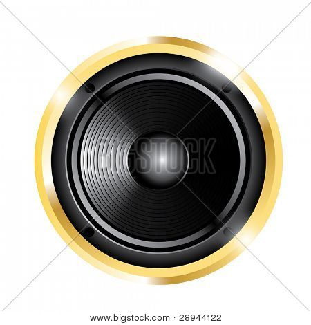 illustration af gyldne audio højttaler. Isoleret på hvid baggrund