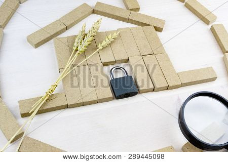 House Ear And The Pad Lock With The Edge Of The Frame The Magnifying Glass Located Around The House 