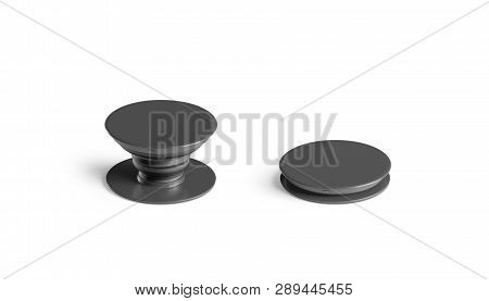Blank Black Phone Pop Socket Mock Up, Isolated, Side View, 3d Rendering. Empty Glue Grip For Case Mo