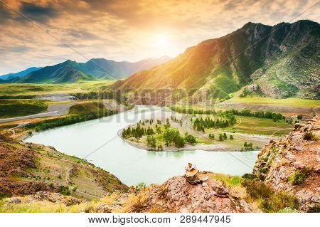 Confluence Of Chuya And Katun Rivers In Altai, Siberia, Russia. Famous Tourist Destination In Altai 
