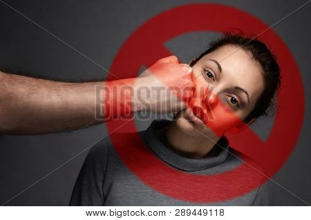 The Concept Of Humiliation, Violence, Bullying. The Young Girl Continues To Suffer Humiliation .red 