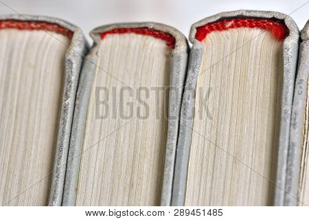 A Few Old Books In A Light Cover Stack On A Table Close-up Design Blank For The Project