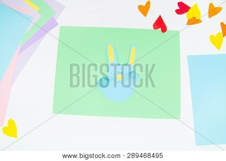 How To Make Paper Bunny For Easter Greetings And Fun. Children Art Project. Diy Concept. Kids Hands 