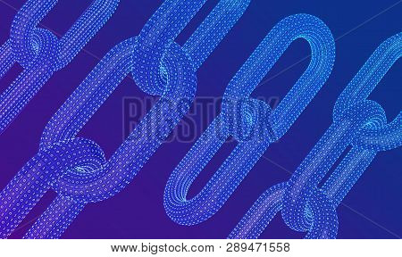 Block Chain. Crypto Currency. Hyperlink Chain. Blockchain Concept. 3d Wireframe Chain With Digital C