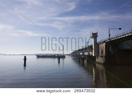The Haringvliet Bridge In The Netherlands. Part Of The Dutch Delta Works And The Largest Inland Wate