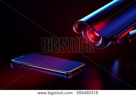 Big Cctv Focusing On A Smartphone As A Metaphor Of Threats Connected With Malicious Software - Malwa