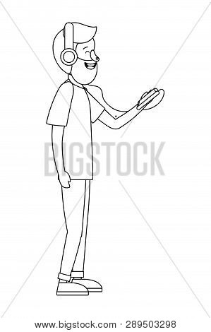 Young Man Listenning To Music With Smartphone Cartoon Vector Illustration Graphic Design