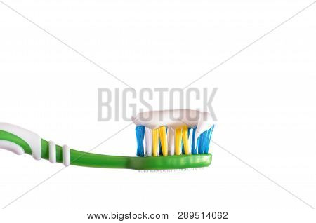 Toothbrush Squeezed On Toothbrush Toothpaste White Background