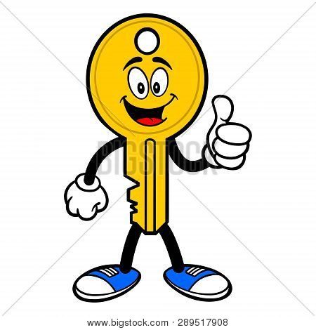 Key Mascot With Thumbs Up - A Vector Cartoon Illustration Of A Car Key Mascot Holding Thumbs Up.