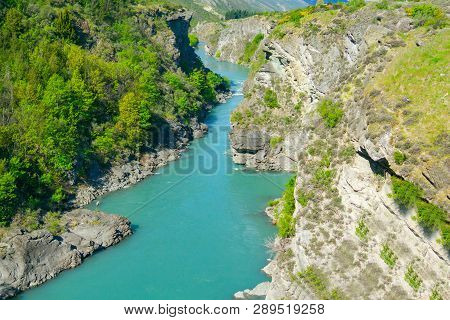 Kawarau River Flowing Through Deep Gorge In Scenic Otago New Zealand